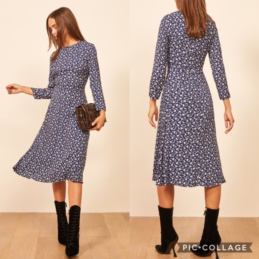 Reformation Moon Midi Dress Blue Floral Monterey